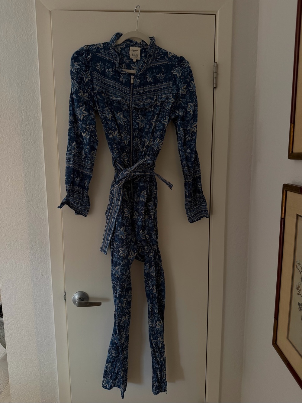 Sezane x Sea NY Blue Floral Zip-Front Jumpsuit with Belt